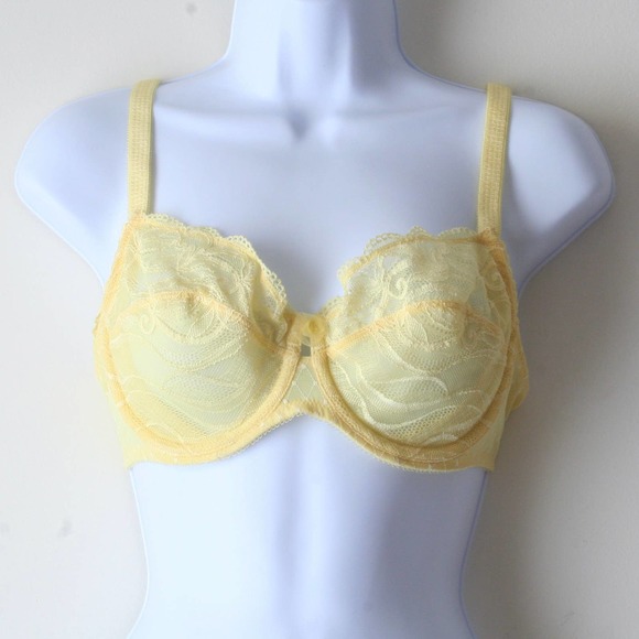 Wacoal Classic Yellow Sheer Lace Unlined Full Coverage Bra 855115 32DD/32E - Picture 1 of 12